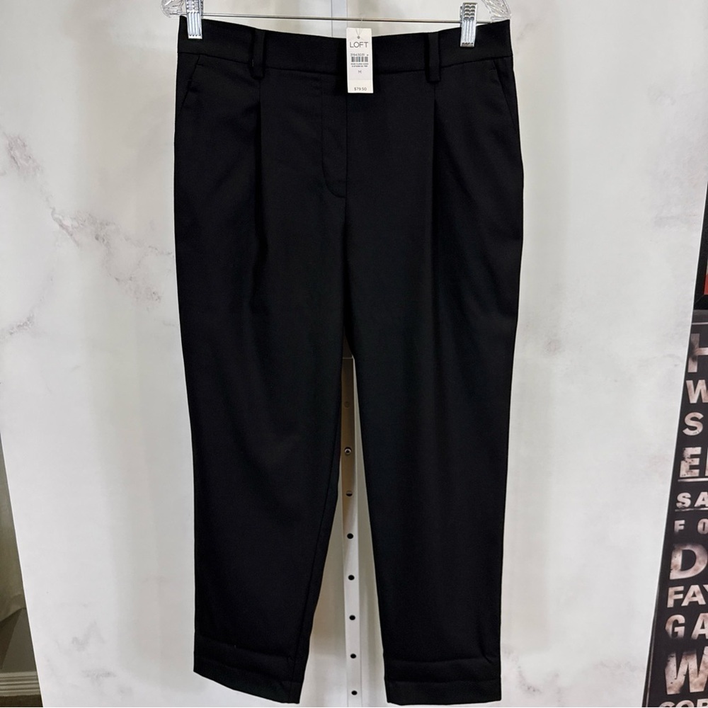 Loft Womens Black Pleated Slacks Elastic Stretch Waist Pull On Size M NEW $79.50 - Picture 2 of 8